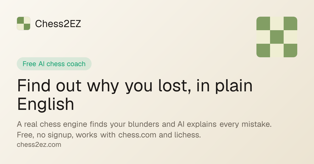 Chess2EZ explaining its promise to turn chess-engine analysis into plain English.